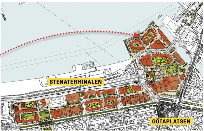 Den nya halvön byggs i närheten av Stenaterminalen.
