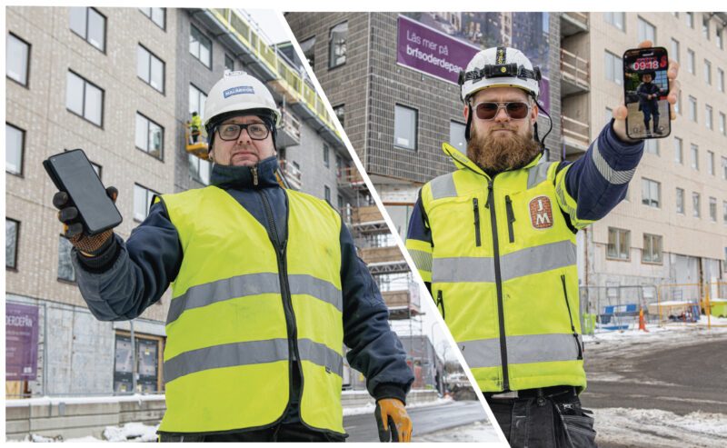 Rörmokaren Marko Lappalainen (t.v.) är lagbas och använder sin jobbmobil till praktiskt taget alla kommunikativa arbetsuppgifter. Snickaren Filip Allansson (t.h.) har en privat telefon, men skulle vilja ha en jobbmobil.