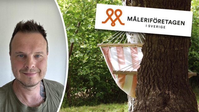 Måleriföretagen backade om semesterlön. Bild på målaren Karl Olov Pollmeier och en hängmatta.