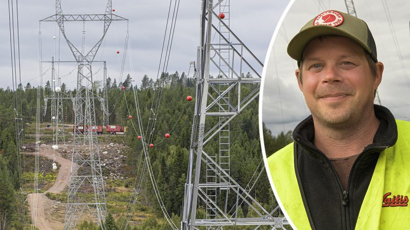 Mattias Persson och elledningarna som korsar Kalixälven.