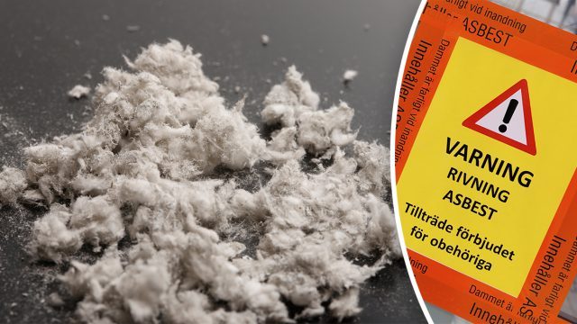 Asbest och varningsskylt