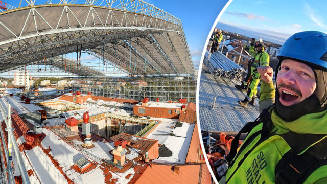 Ställningsbyggare Jimmy monterade enorma väderskyddet