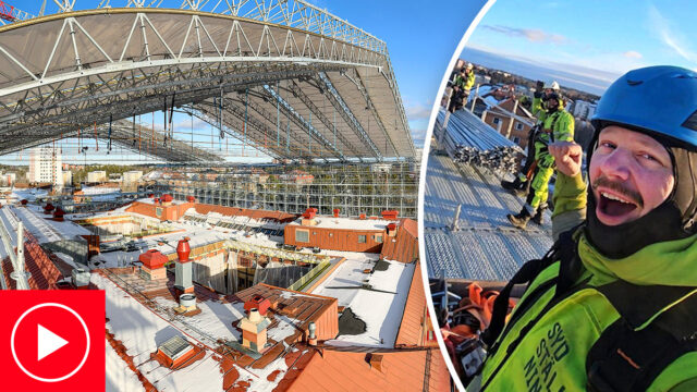 Ställningsbyggare Jimmy monterade enorma väderskyddet