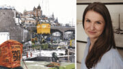 Elisabeth Biström målar akvarell av Slussen-bygget
