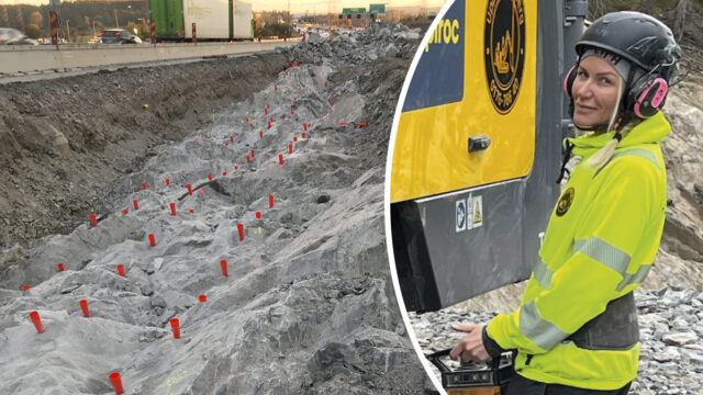 Therese Carlsson vid arbetet av Förbifart Stockholm i Häggvik.