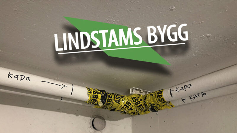 Bristande asbesthantering på bygge i Linköping, på bilden en rörböj.
