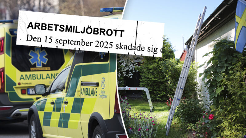 En plåtslagare föll från en stege som inte var förankrad.