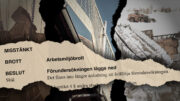 Bilder från dödsolyckor på byggarbetsplatser. Över en del av ett domstolsdokument om att förundersökningen läggs ned.
